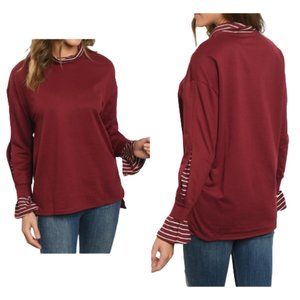 Very J Red Sweater Layers Mockneck Split Sleeves NEW